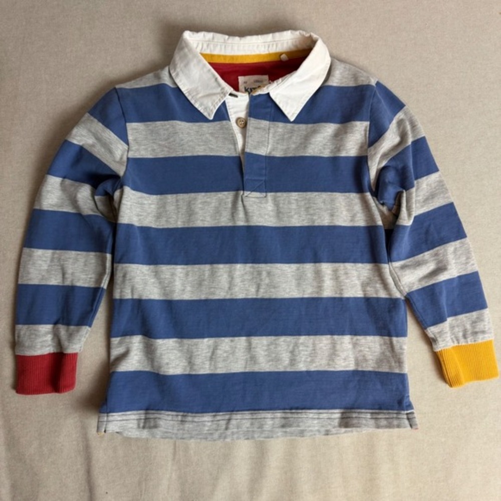 Kite Kids Organic Cotton Striped‎ Rugby Shirt Blue Grey Size 8Y 128cm